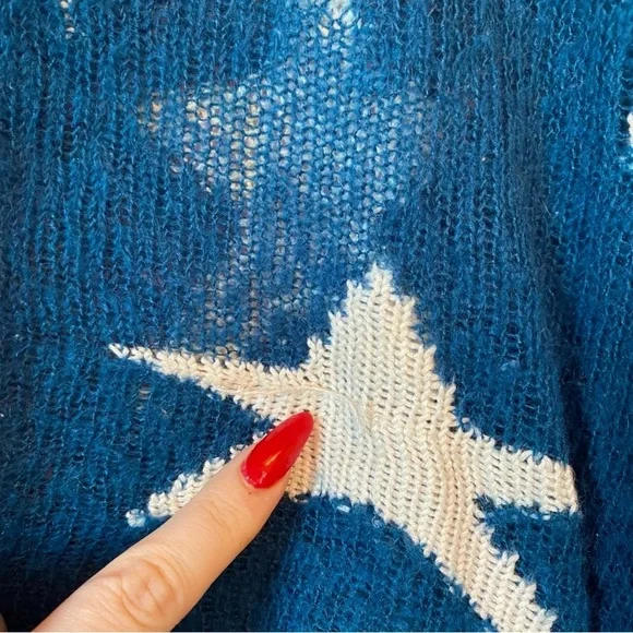 Wildfox 'Seeing Stars' Blue White Long Sleeve Lennon Sweater Large White Label L - Picture 7 of 8